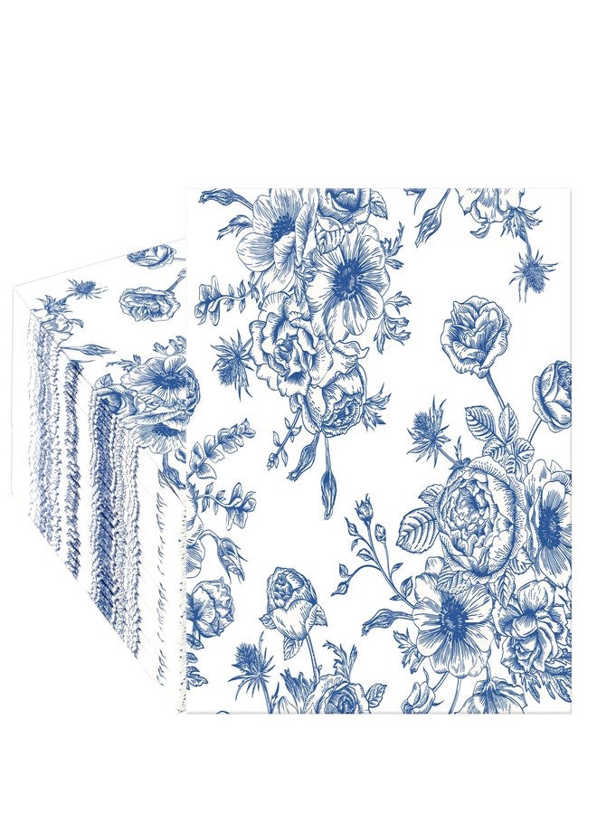 peony man 50 PCS Blue Floral Cocktail Napkins Blue and White Flower Paper Napkins 3-Ply Disposable Flowers Beverage Napkin for Wedding Bridal Shower Birthday Baby Shower Party Supplies, 5 x 5 Inch - Image 1